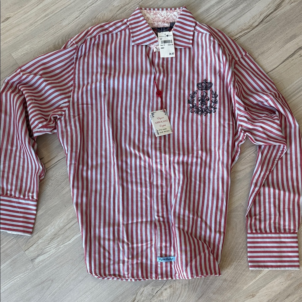 English Laundry Burgundy and White Striped Shirt